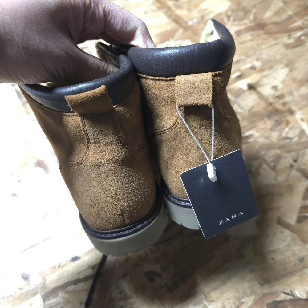NWT Zara Kids Boys Brown Suede‎ Faux Fur Lined Winter Boots Size 37 EU US 4.5